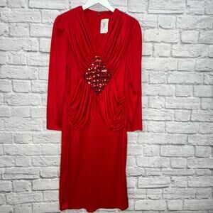 Chic Red Sequin Midi Dress